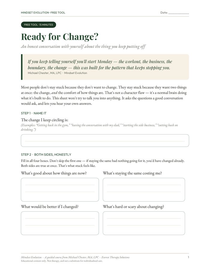Page one of the Ready for Change worksheet
